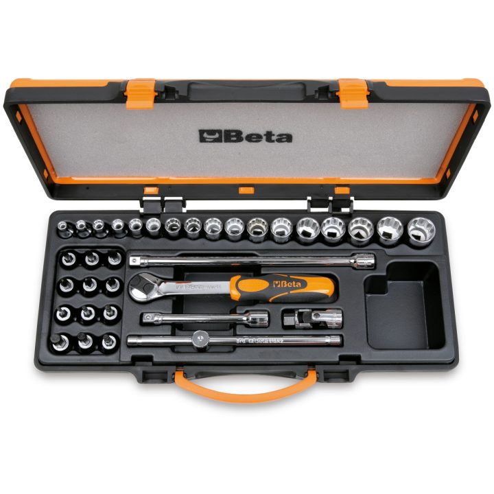Beta 910B/C29 Assortimento di 17 chiavi a bussola a mano 12 a giravite e 5 accessori in cassetta di lamiera 009100945