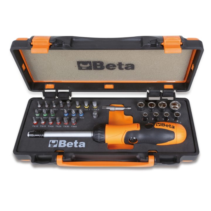 Beta 860/C38P 1 portainserti con impugnatura a cricchetto reversibile, 27 inserti per avvitatori,8 bussole esagonali e 2 accesso