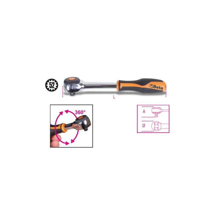 Beta 910/58 Cricchetto reversibile con impugnatura rotante con attacco quadro maschio 3/8" meccanismo a 52 denti 009100884