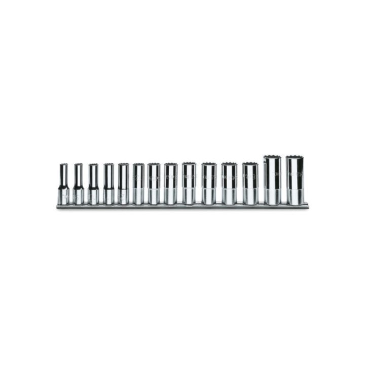 Beta 910AL/SB14 Serie di 14 chiavi a bussola a mano lunghe bocca esagonale (art. 910AL) su supporto 009100174
