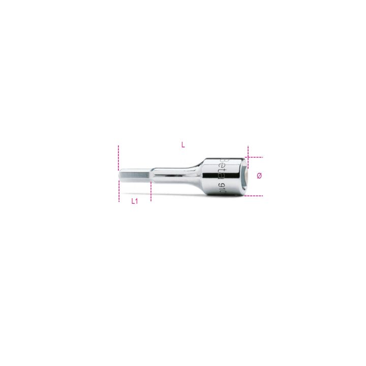 Beta 910ME 10 Chiavi a bussola a mano maschio esagonale con attacco quadro femmina 3/8" cromate 009100510