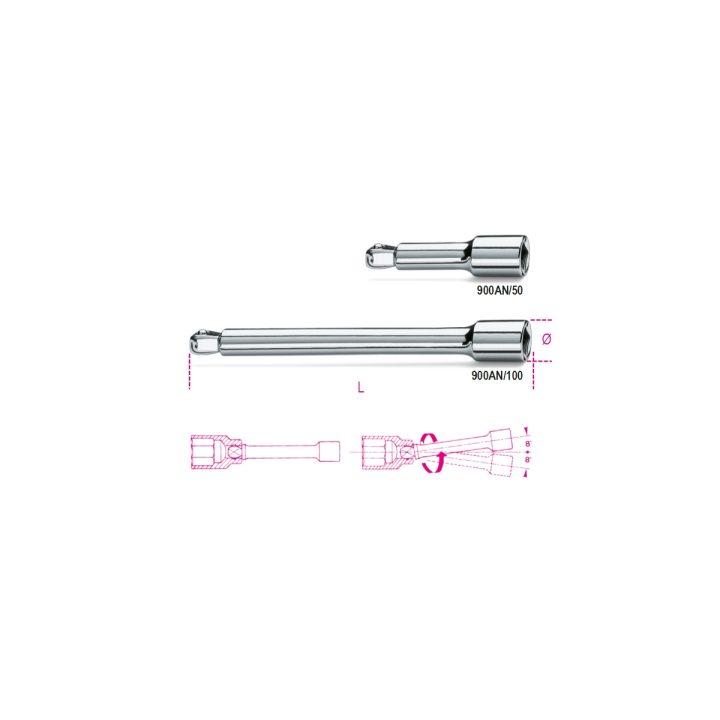 Beta 900AN/50 Prolunghe a mano con attacchi quadri, maschio e femmina 1/4" angolari, cromate 009000825