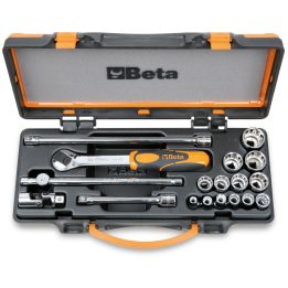Beta 910AS/C13 Assortimento 13 chiavi a bussola a mano poligonali e 5 accessori in cassetta di lamiera 009100925