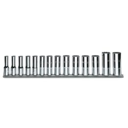 Beta 910BL/SB14 Serie di 14 chiavi a bussola a mano lunghe bocca poligonale (art. 910BL) su supporto 009100340
