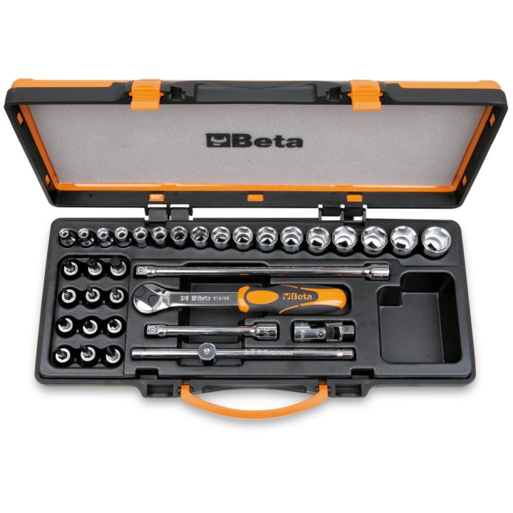 Beta 910A/C29 Assortimento di 17 chiavi a bussola a mano 12 a giravite e 5 accessori in cassetta di lamiera 009100944