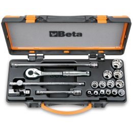 Beta 910AS/MBM-C18 Assortimento di 13 chiavi a bussola a mano poligonali e 5 accessori in cassetta di lamiera 009100926