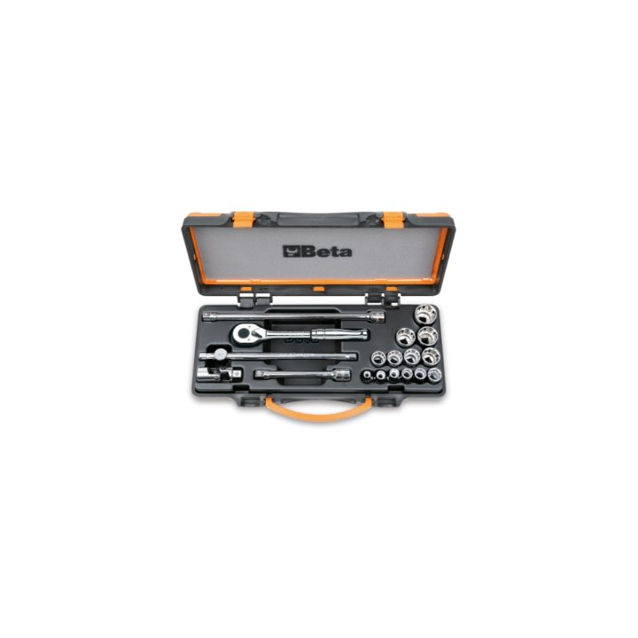 Beta 910AS/MBM-C18 Assortimento di 13 chiavi a bussola a mano poligonali e 5 accessori in cassetta di lamiera 009100926