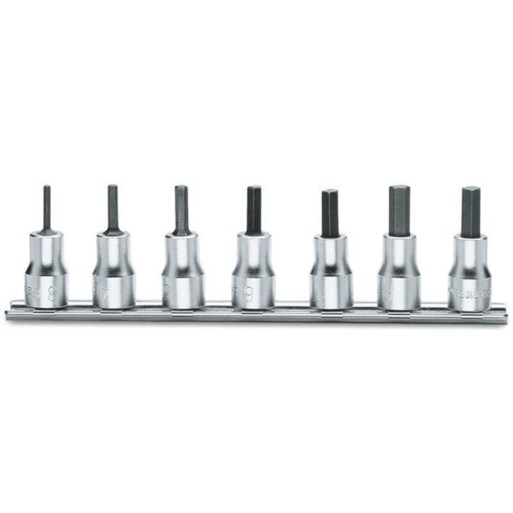 Beta 910PE/SB7 Serie di 7 chiavi a bussola maschio esagonale (art. 910PE) su supporto 009100503