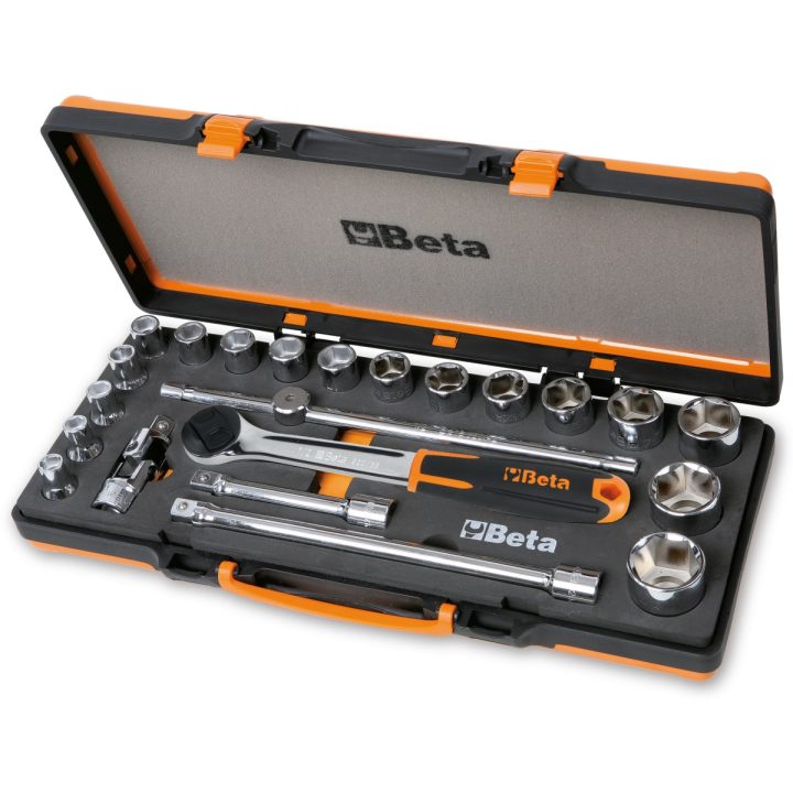 Beta 920A/C17M Assortimento di 17 chiavi a bussola a mano esagonali e 5 accessori in termoformato morbido, in cassetta di lamier