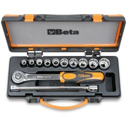 Beta 920AS/C10 Assortimento di 10 chiavi a bussola a mano poligonali e 2 accessori in cassetta di lamiera 009200919