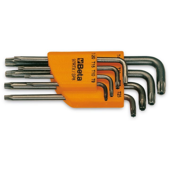 Beta 97RTX/SC8 Serie di 8 chiavi maschio piegate per viti con impronta Tamper Resistant Torx® (art. 97RTX) con supporto 00097026