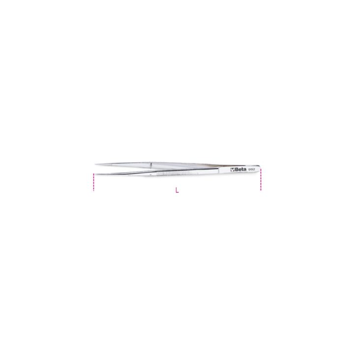 Beta 992 150 Pinzetta a molla con perno a punte fini diritte arrotondate zigrinate in acciaio inossidabile 009920001