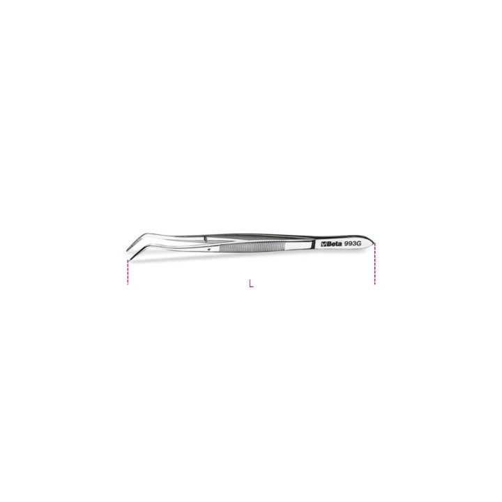 Beta 993G Pinzetta a molla con perno a punte curve a gomito zigrinate in acciaio inossidabile 009930030