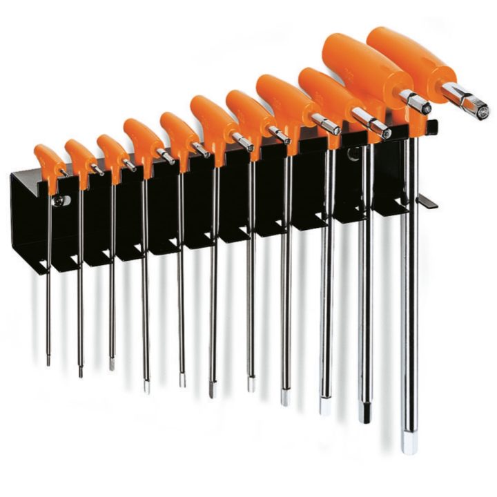 Beta 96T/SP11 Serie di 11 chiavi maschio esagonale piegate con impugnatura di manovra (art. 96T) con supporto 000960957