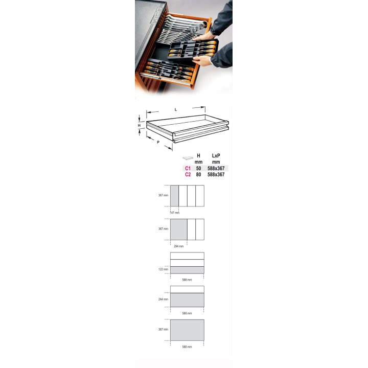 Beta T233 Termoformato rigido con assortimento di utensili 024240233