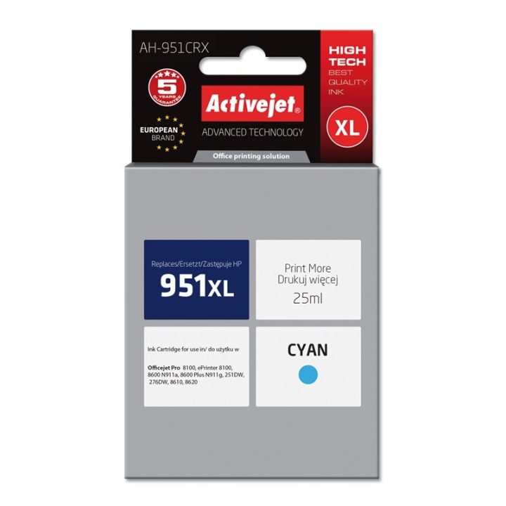 Activejet AH-951CRX Ink (replacement for HP 951XL CN046AE Premium 25 ml cyan)