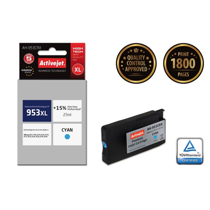 Activejet AH-953CRX ink for HP printer HP 953XL F6U16AE replacement Premium 25 ml cyan