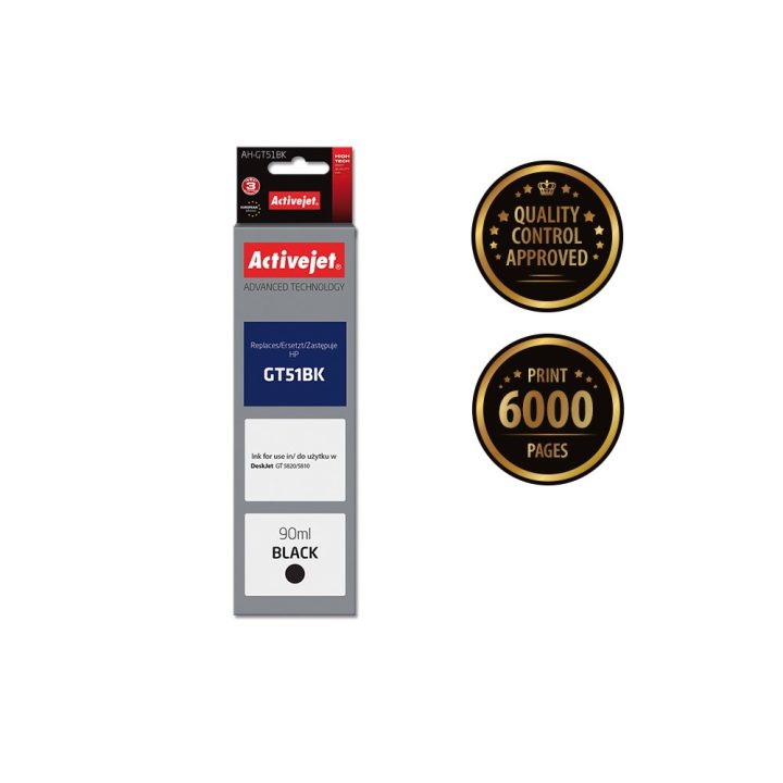 Activejet AH-GT51BK Ink Bottle (Replaces HP GT51BK M0H57AE Supreme 90 ml 6000 pages black).