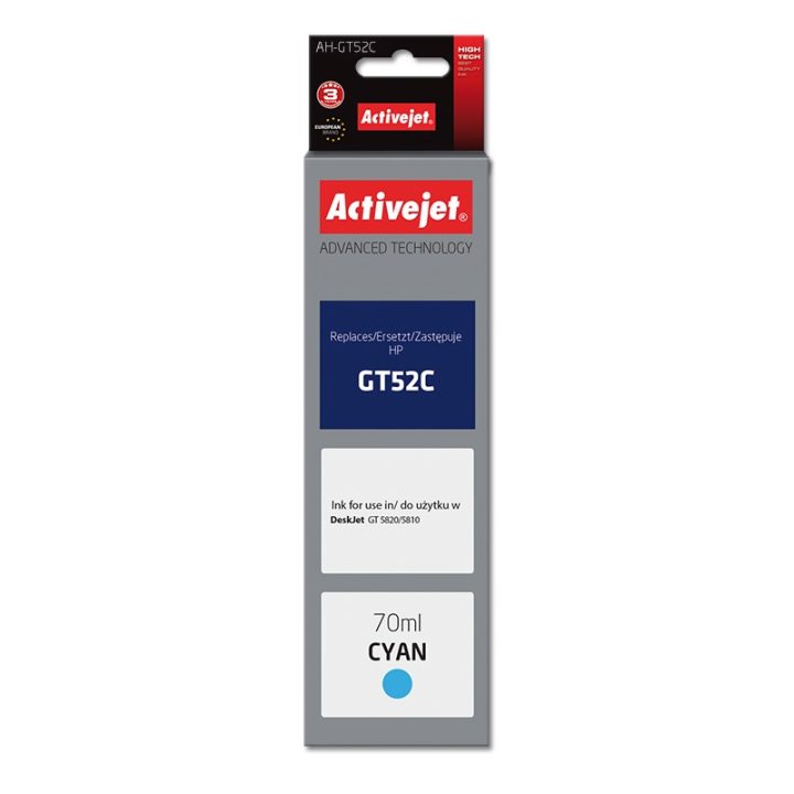 Activejet AH-GT52C Ink Bottle (Replaces HP GT52C M0H54AE Supreme 70 ml 8000 pages cyan)