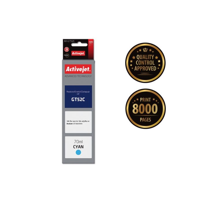 Activejet AH-GT52C Ink Bottle (Replaces HP GT52C M0H54AE Supreme 70 ml 8000 pages cyan)