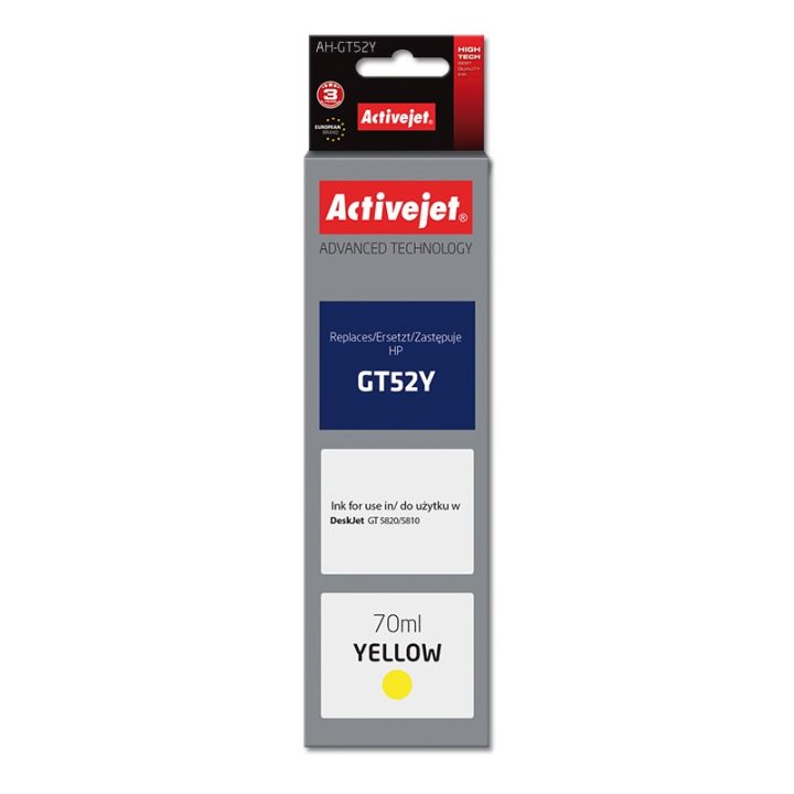 Activejet AH-GT52Y Ink Bottle (Replaces HP GT52Y M0H56AE Supreme 70 ml 8000 pages yellow)