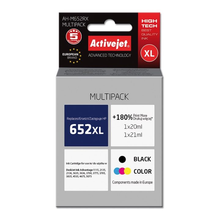 Activejet AH-M652RX ink (replacement for HP 652 F6V25AE/F6V24AE Premium 1 x 20 ml 1 x 21 ml black color)