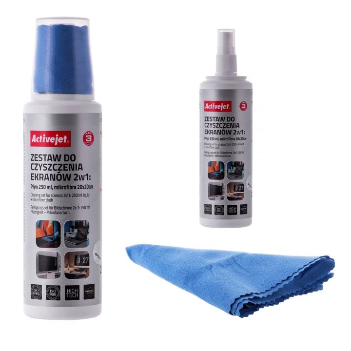 Activejet AOC-269 Liquid Screen cleaning kit 2in1 250 ml 20x20 cm Screen cleaner plastic cleaner and microfiber cleaning cloth 2
