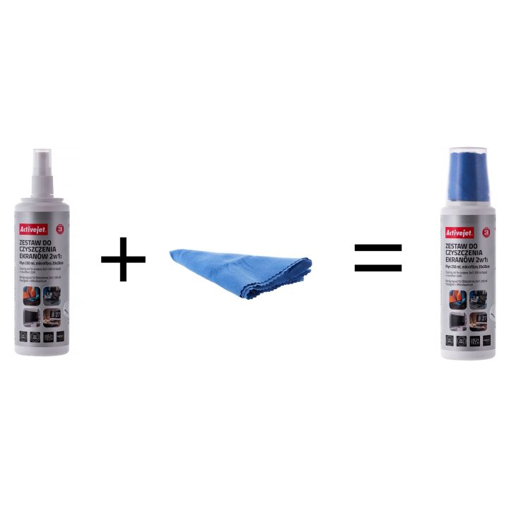 Activejet AOC-269 Liquid Screen cleaning kit 2in1 250 ml 20x20 cm Screen cleaner plastic cleaner and microfiber cleaning cloth 2