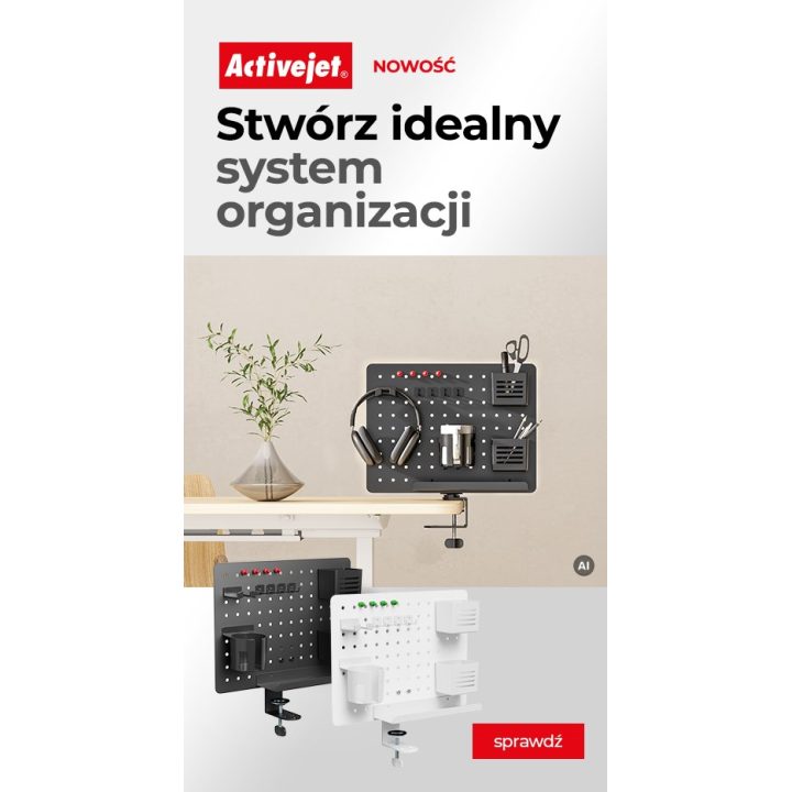 Activejet APB-002W desk organiser – rotating perforated board grey and white