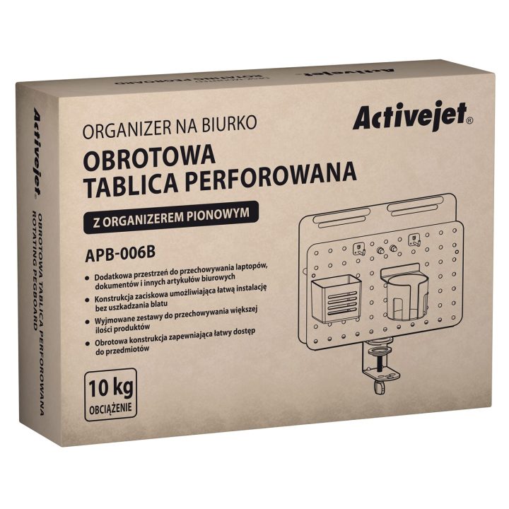 Activejet APB-006B Desk Organiser – rotating perforated board with vertical organiser black
