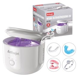 Activejet AUC-198 cordless ultrasonic UV cleaner. For dentures braces and jewelry white.