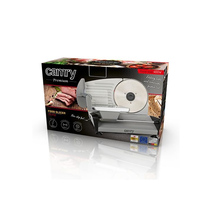Camry Premium CR 4702 slicer Electric Black Grey Satin steel Stainless steel