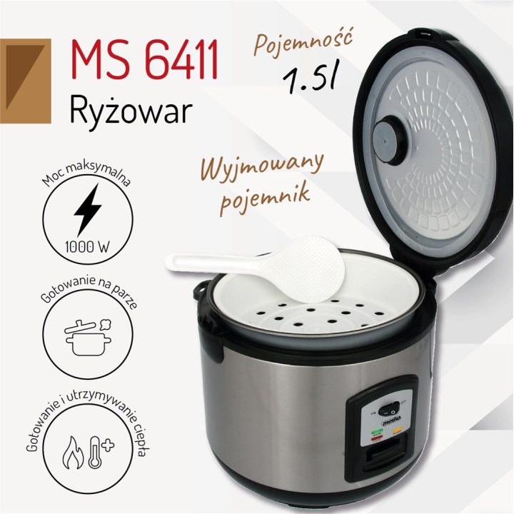 Mesko MS 6411 rice cooker Black Stainless steel 1000 W