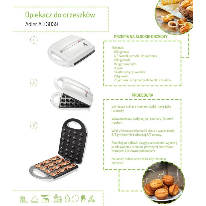 Peanut/cookie toaster (24 pieces) Adler AD 3039 white