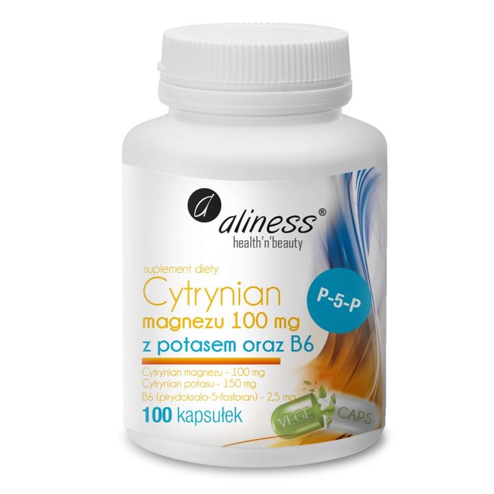 ALINESS Magnesium Citrate 100 mg with Potassium 150 mg B6 (P-5-P) – dietary supplement – 100 capsules