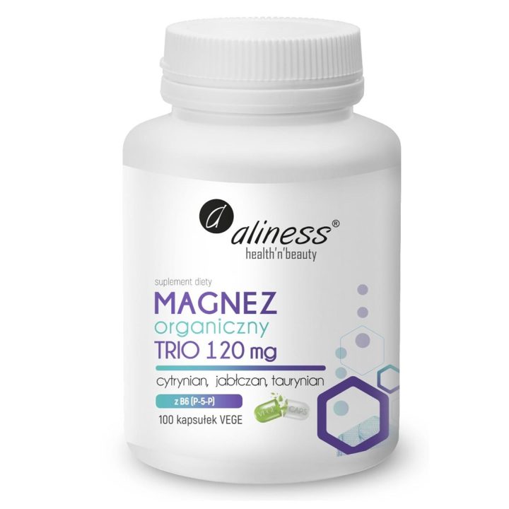 ALINESS Organic Magnesium TRIO 120 mg with B6 (P-5-P) – dietary supplement – 100 capsules