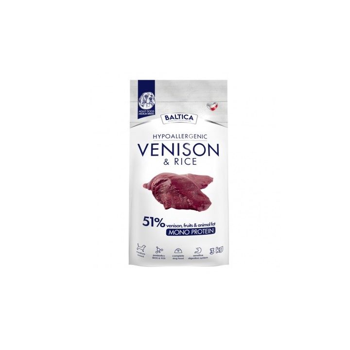BALTICA Nutraceutic Hypoallergenic Medium breeds Venison with rice - dry dog food - 3kg