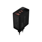 LCD wall charger USB socket + USB-Cx2 PD 65W GAN black wattmeter