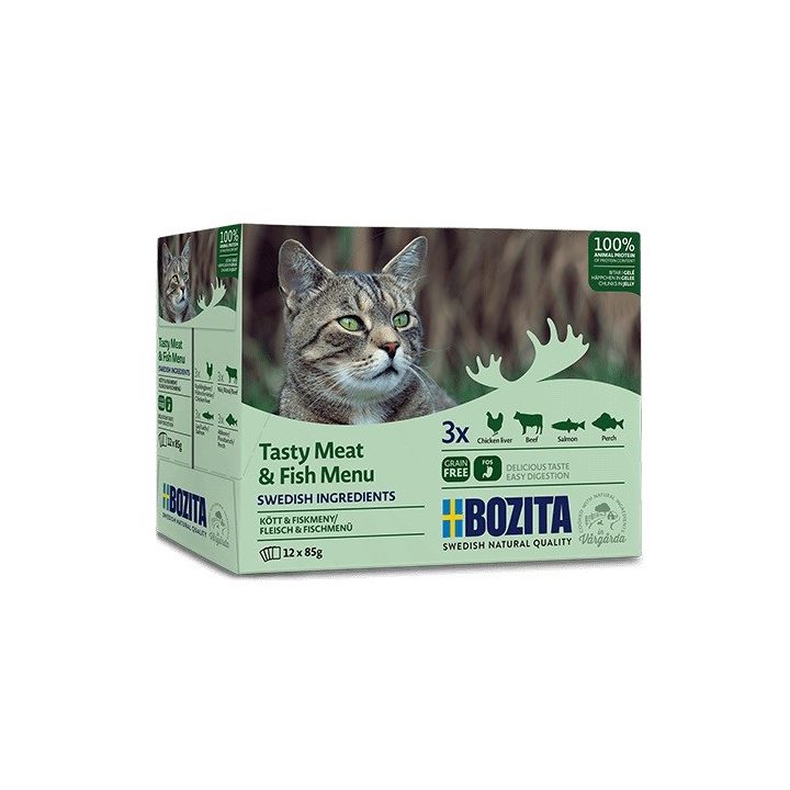 BOZITA Tasty meat & fish menu in jelly Box - wet cat food - 12x85g