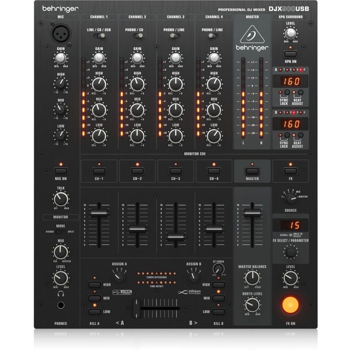 Behringer DJX900USB - professional 5-Channel DJ Mixer with INFINIUM 'Contact-Free' VCA Crossfader Advanced Digital Effects and U