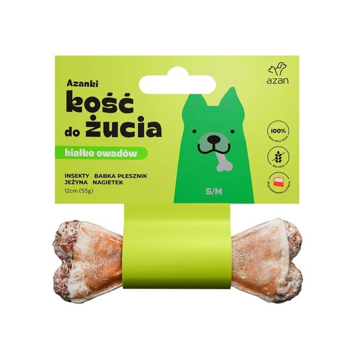 AZANKI Bone with insects and blackberry S/M - dog treat - 12 cm
