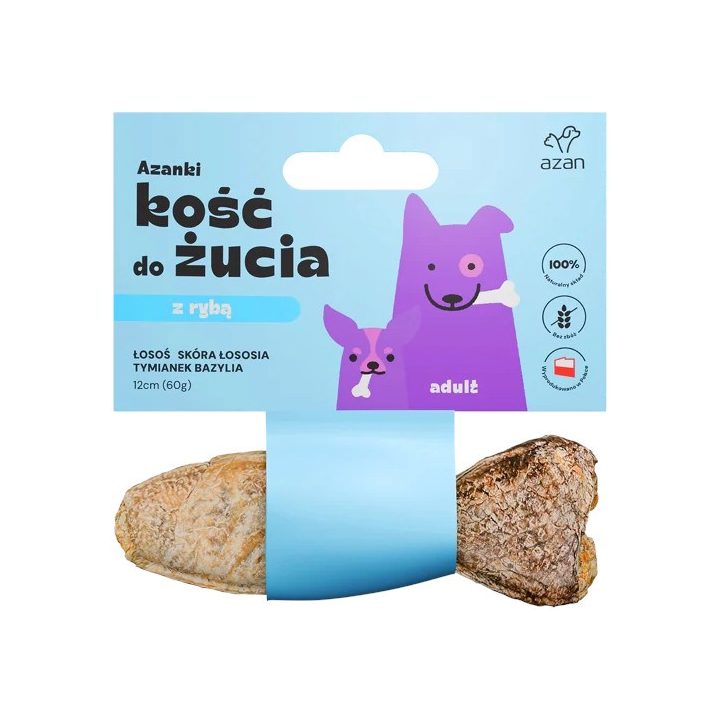 AZANKI Bone with salmon in salmon skin with thyme and basil in fish shape - treat for dogs - 12 cm
