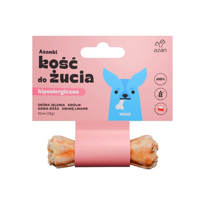 AZANKI Hypoallergenic bone made of deer skin with rabbit and flaxseed MINI – dog treat – 10 cm