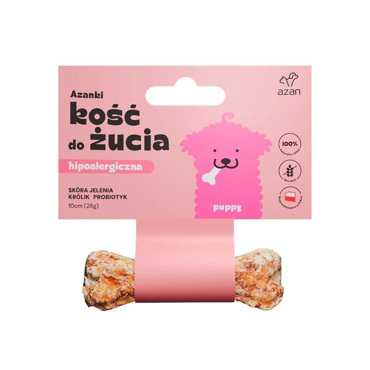 AZANKI Hypoallergenic bone made of deer skin with rabbit and probiotic Puppy - dog treat - 10 cm