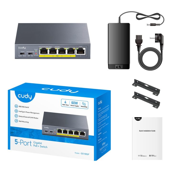 Cudy GS1005P network switch Unmanaged Gigabit Ethernet (10/100/1000) Power over Ethernet (PoE) Grey