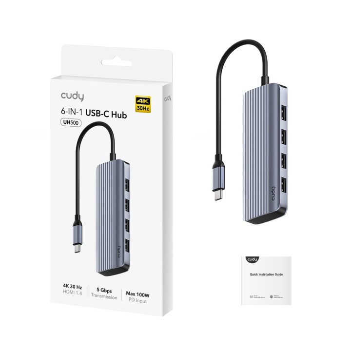 Cudy UH500 laptop dock/port replicator USB 3.2 Gen 1 (3.1 Gen 1) Type-C Grey Silver