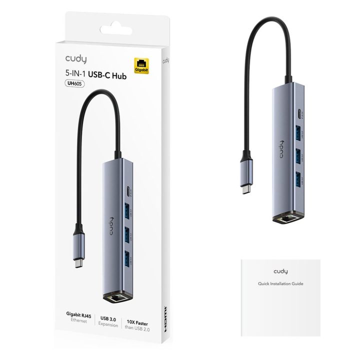 Cudy UH605 laptop dock/port replicator Wired USB 3.2 Gen 1 (3.1 Gen 1) Type-C Grey Silver