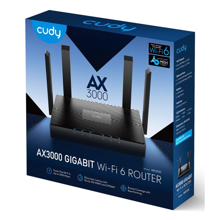 Cudy WR3000 wireless router Gigabit Ethernet Dual-band (2.4 GHz / 5 GHz) Black