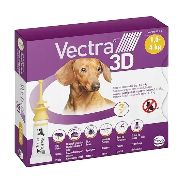 CEVA Vectra 3D (1 5-4kg) - anti-parasite drops for dogs - 3 x 0 8ml