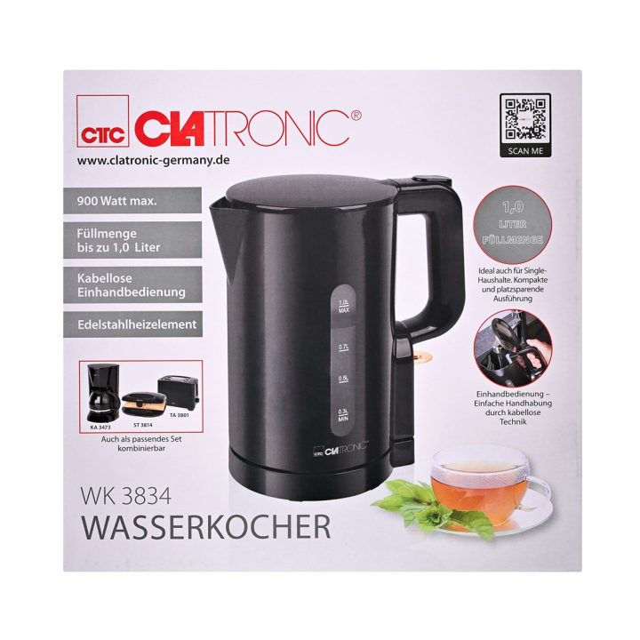 Clatronic WK 3834 electric kettle 1 L 900 W Black